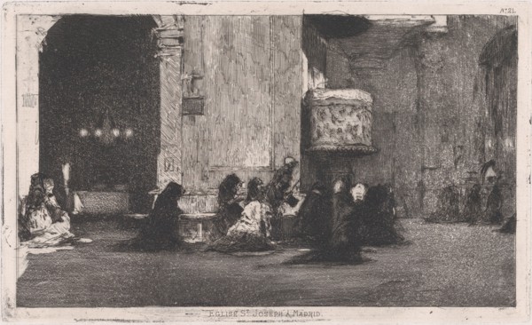 Entrance to the church of St Joseph (San José), Madrid, figures seated on the groun..., ca. 1860-70. Creator: Mariano Jose Maria Bernardo Fortuny y Carbo.