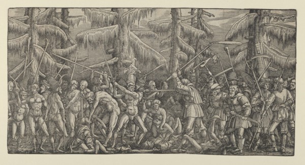 Battle Between Peasants and Naked Men in a Forest, 1522. Creator: Master NH.