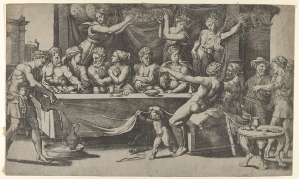 The Olympian gods at the marriage feast of Cupid and Psyche, after Raphael, 1530-35. Creator: Master of the Die.