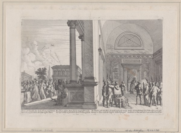 Pilate attempting to discharge Christ, from 'Iconographia', 1670. Creator: Melchior Küsel.