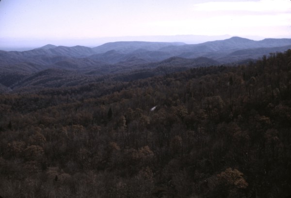 A view of the mountains along the Skyline Drive in Virginia, ca. 1940. Creator: Jack Delano.