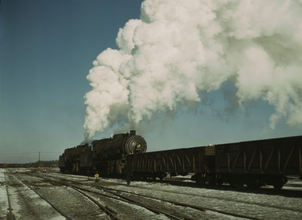Locomotive in a railroad yard, Chicago and Northwestern RR (?), near Chicago, Ill.(?), 1942 or 1943. Creator: Jack Delano.