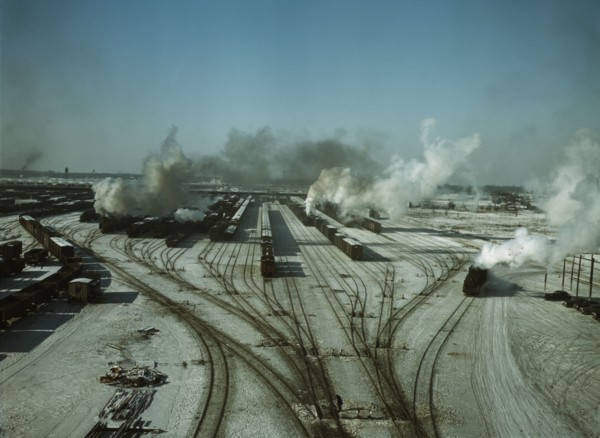 General view of one of the classification yards of the C & NW RR, Chicago, Ill., 1942. Creator: Jack Delano.