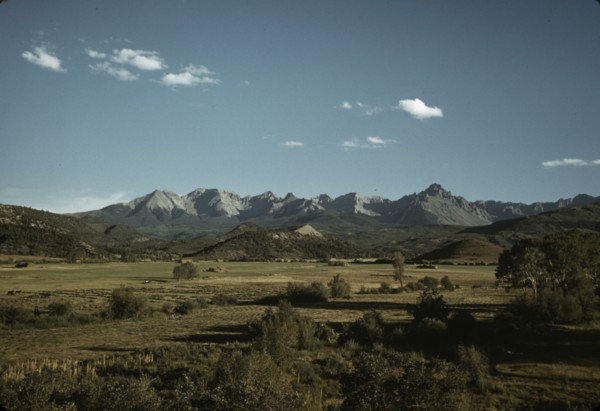 Farmland in the vicinity of Mt. Sneffels, Ouray County, Colorado, 1940. Creator: Russell Lee.