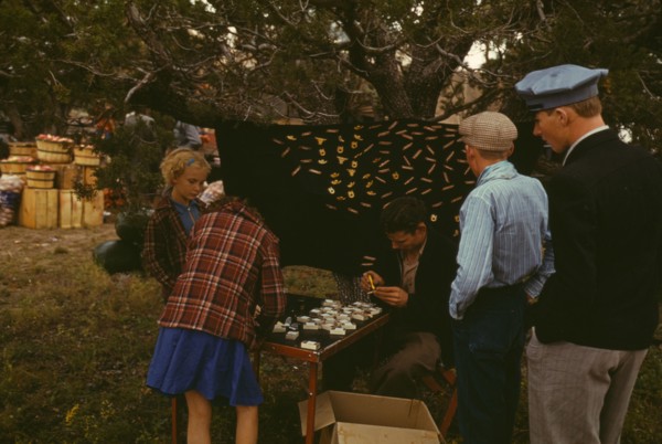 Initial pin souvenirs at the Pie Town, New Mexico Fair, 1940. Creator: Russell Lee.