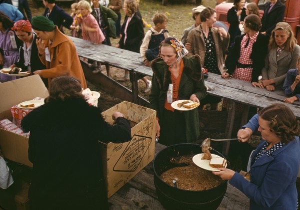 Serving pinto beans at the Pie Town, New Mexico Fair barbeque, 1940. Creator: Russell Lee.