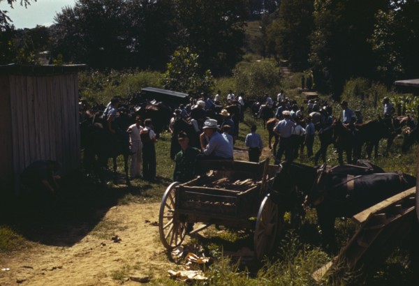Mountaineers and farmers trading mules and horses on "Jockey St.,", Campton, Wolfe County, Ky., 1940 Creator: Marion Post Wolcott.