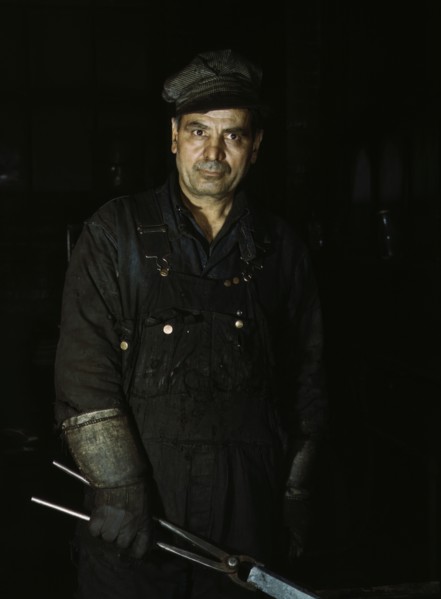 Daniel Anastazia, blacksmith's helper, Rock Island R.R., Blue Island, Ill., 1943. Creator: Jack Delano.