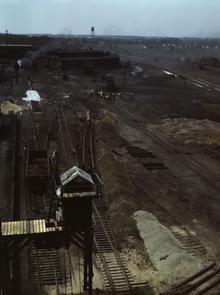 Track repair work at the Bensenville yard of the Chicago, Milwaukee..., Illinois, 1943. Creator: Jack Delano.