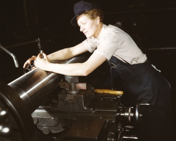 War production workers at the Vilter [Manufacturing] Company making M5..., Milwaukee, Wis. , 1943. Creator: Howard Hollem.
