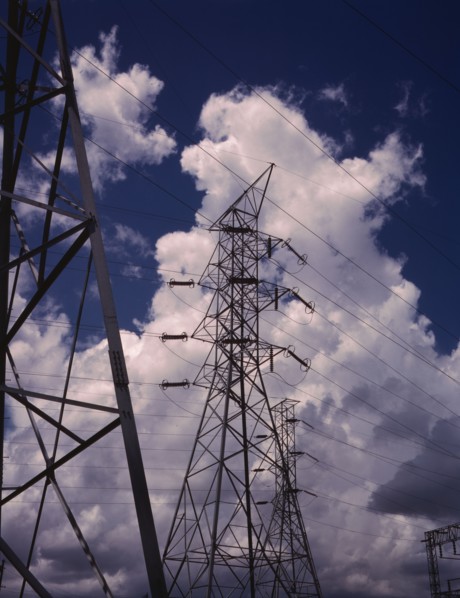 Transmission towers in the switchyard of TVA's Chickamauga Dam, near Chattanooga, Tenn., 1942. Creator: Alfred T Palmer.