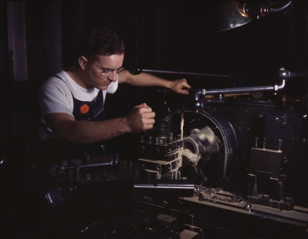 In North American's modern machine shop...North American Aviation, Inc., Inglewood, Calif., 1942. Creator: Alfred T Palmer.