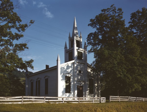 Church along the Delaware River, N.Y., 1943. Creator: John Collier.