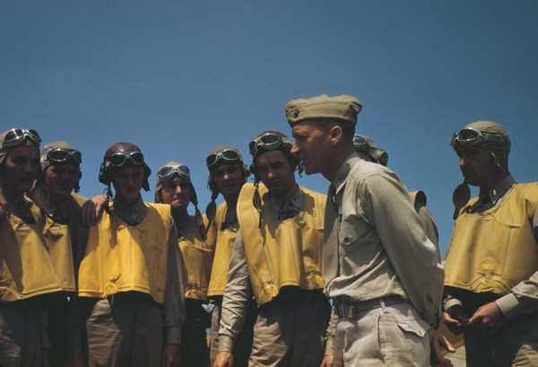 Marine lieutenants studying glider piloting at Page Field, Parris Island, S.C., 1942. Creator: Alfred T Palmer.