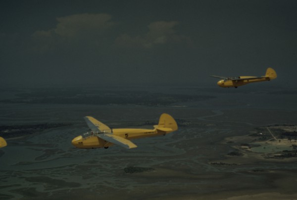 Marine Corps gliders in flight out of Parris Island, S.C., 1942. Creator: Alfred T Palmer.