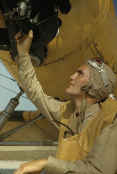 Marine lieutenant, pilot with the power towing plane for the...page Field, Parris Island, S.C., 1942 Creator: Alfred T Palmer.