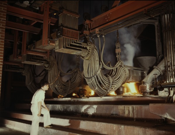 A large electric phosphate smelting furnace used in the making...Muscle Shoals area, Alabama, 1942. Creator: Alfred T Palmer.