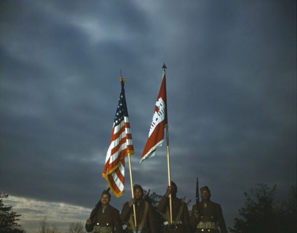 Color guard of Negro engineers, Ft. Belvoir(?), Va., between 1941 and 1945. Creator: Unknown.
