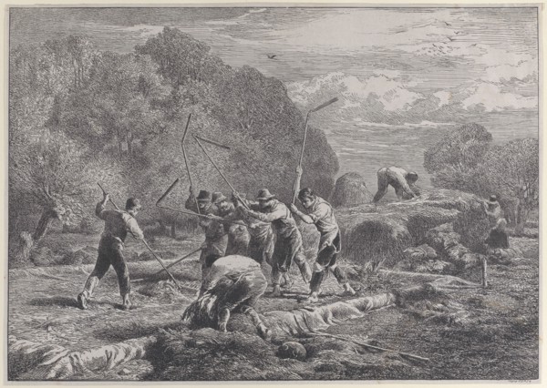 Men thrashing, 1800-1900.