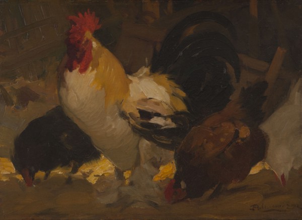 Rooster and hens, 1912.