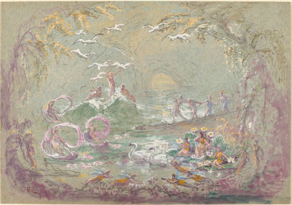 Lake Scene with Fairies and Swans.