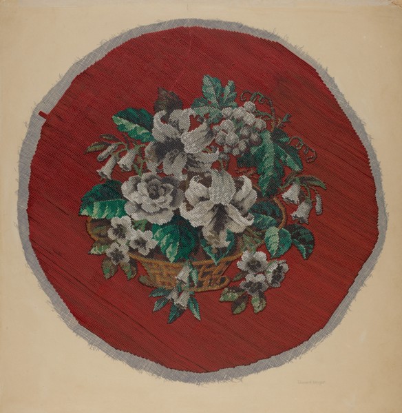 Embroidered Footstool Cover, c. 1938.