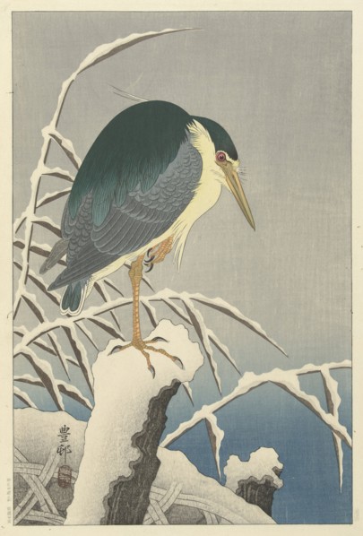 Heron in snow, 1920-1930. Private Collection.