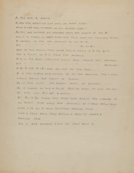 Description of a Girl's Dress, c. 1937.