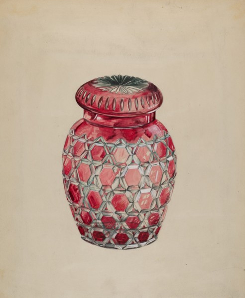 Ruby Case Glass Rose Jar, c. 1936.