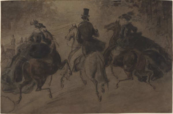 Cavalier and Two Ladies on Horseback.