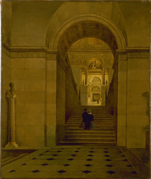 Grand Staircase of the Louvre, around 1840.