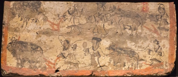 Ox ploughing. From tomb room, 3rd cen. AD. Creator: Chinese Master.