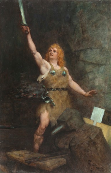 Siegfried in the forge, 1900. Private Collection.