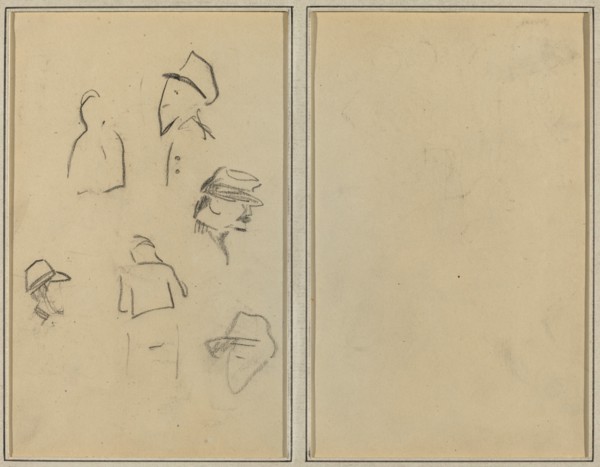 Four Heads and Two Figures [verso], 1884-1888.