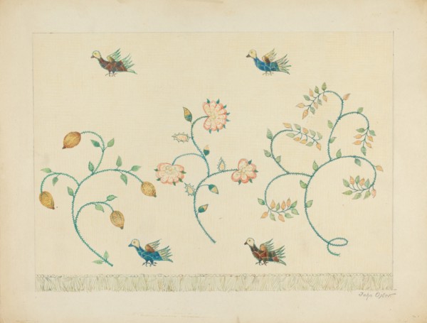 Set of Crewel Embroidered Bed Curtains, c. 1939.
