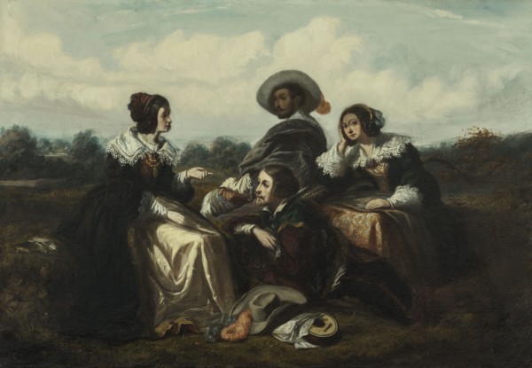 Recital. Figures in Louis XIII costume, c1830.
