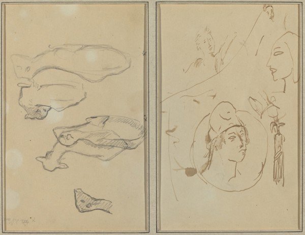 Five Sheep; Four Head Studies [verso], 1884-1888.
