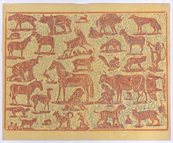 Book cover with overall pattern of animals, 19th century.