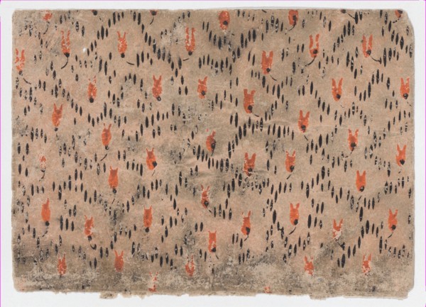 Sheet with pattern of red and black dashes, 19th century.