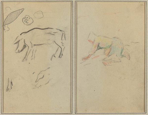A Pig; Breton Peasant Kneeling [verso], 1884-1888.