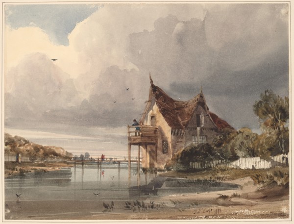 A River and Cottage with White Paling, 1833.