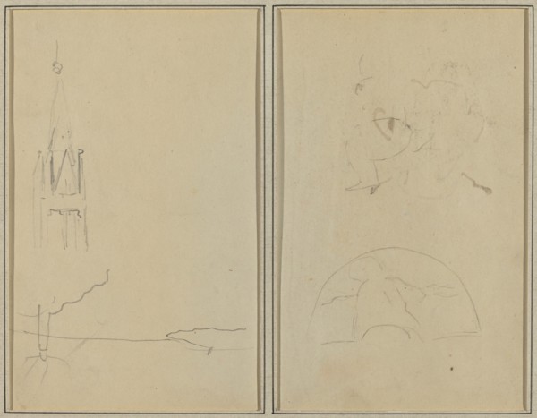 Church Tower; A Sketch of a Fan [recto], 1884-1888.