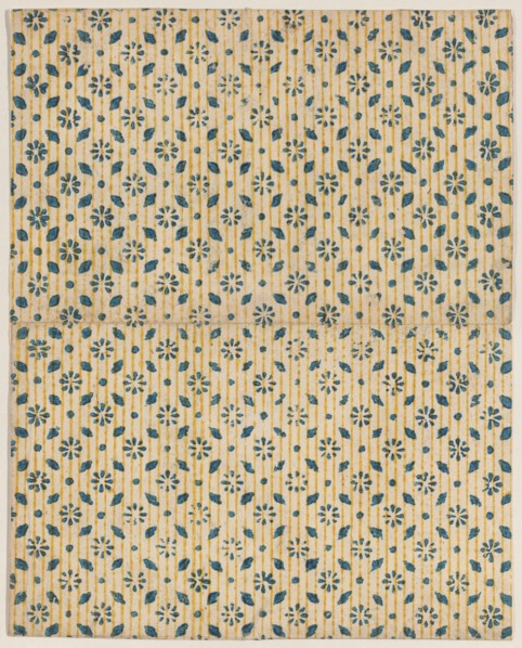 Sheet with overall floral and stripe pattern, 19th century.