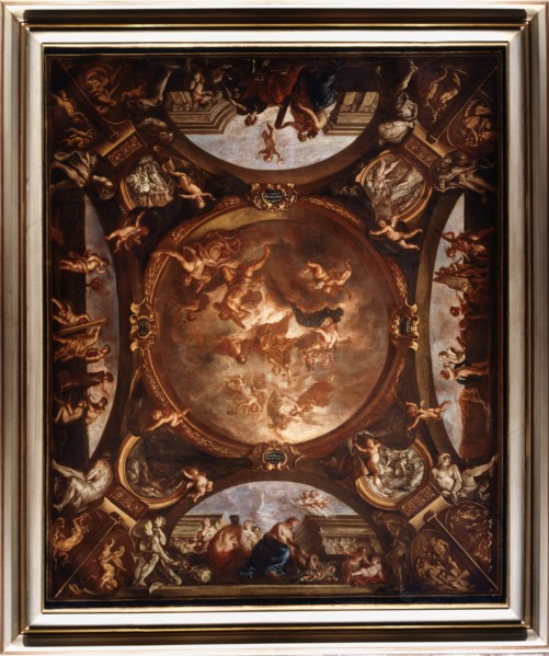 Justice ensures peace and protects the arts, c1688.