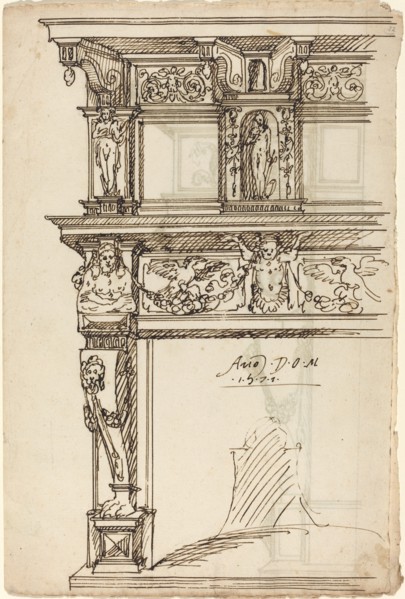 Palatial Mantelpiece with Mercury and Hope [recto], 1571.