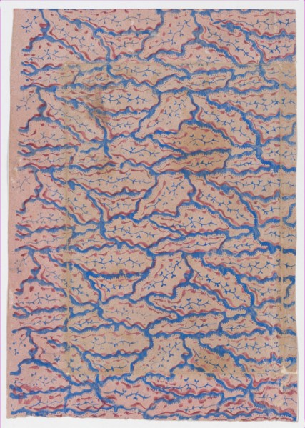 Pink sheet with overall blue abstract pattern, 19th century.