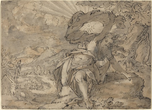 Allegorical Female Figure in a Landscape [recto], c. 1600.