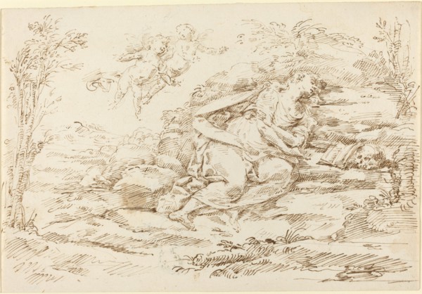 Penitent Magdalene with Angels in a Landscape [recto].
