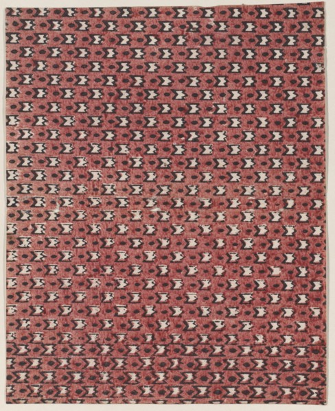 Sheet with overall red and black geometric pattern, 19th century.