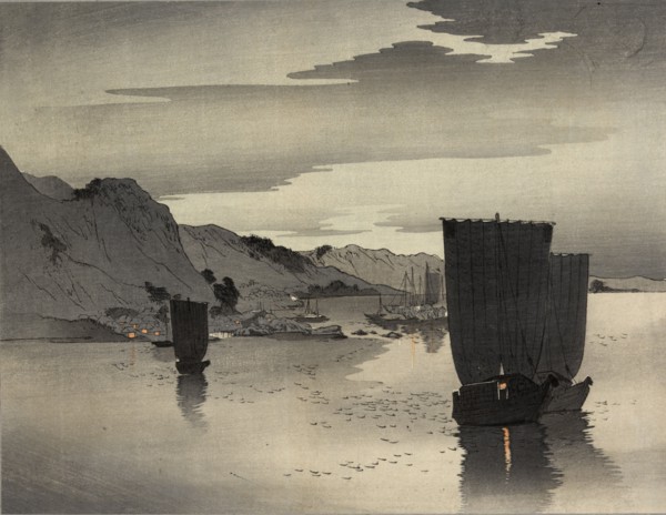 Ships anchored offshore, Between 1900 and 1915. Private Collection.
